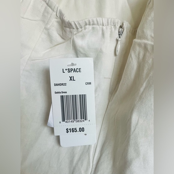L-Space Womens Dahlia Dress Sz XL White Cotton Linen Midi Cut Out Back Beach - Picture 6 of 8